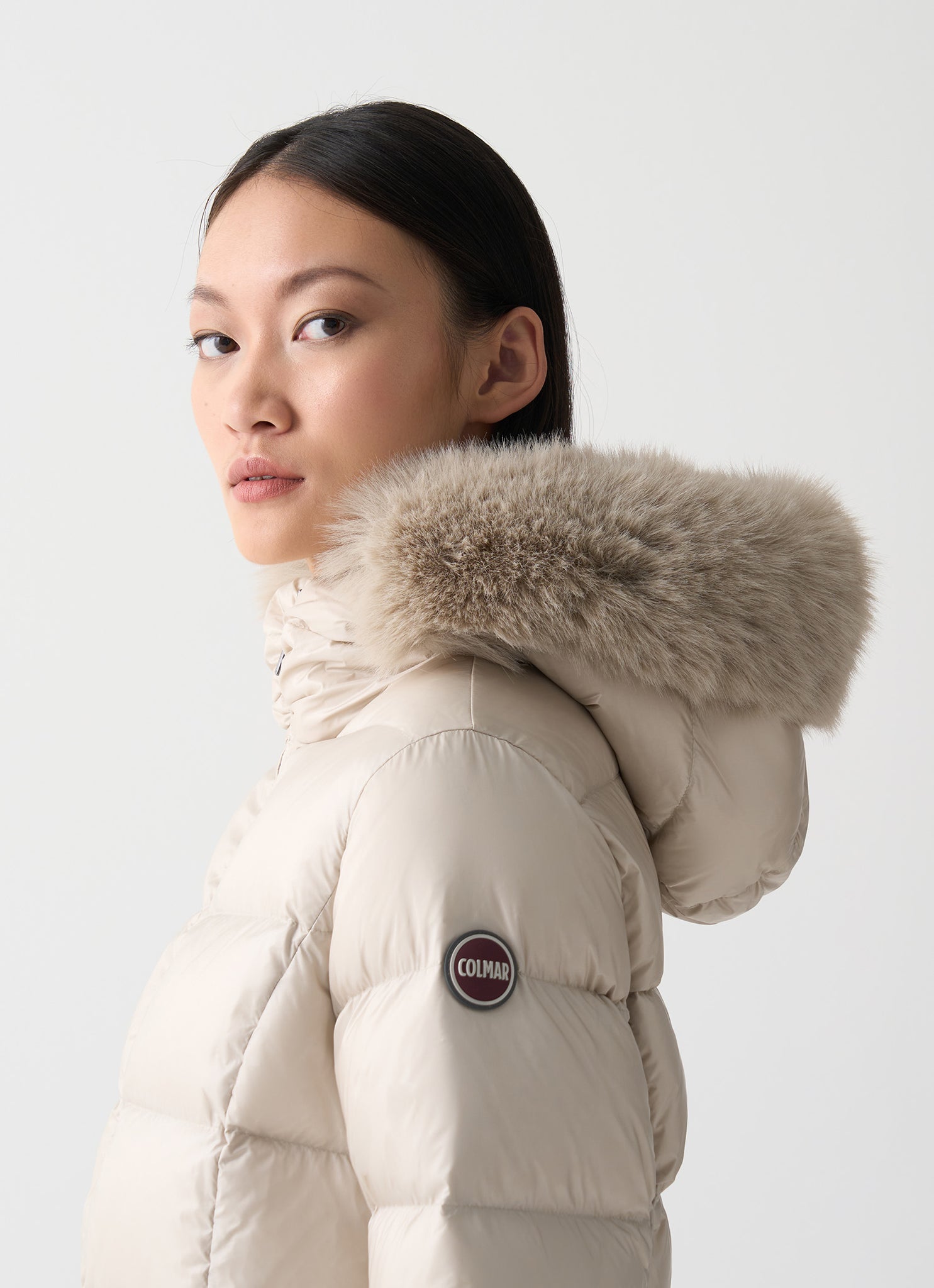 Piumino Lungo con Cappuccio / Avorio - Ideal Moda