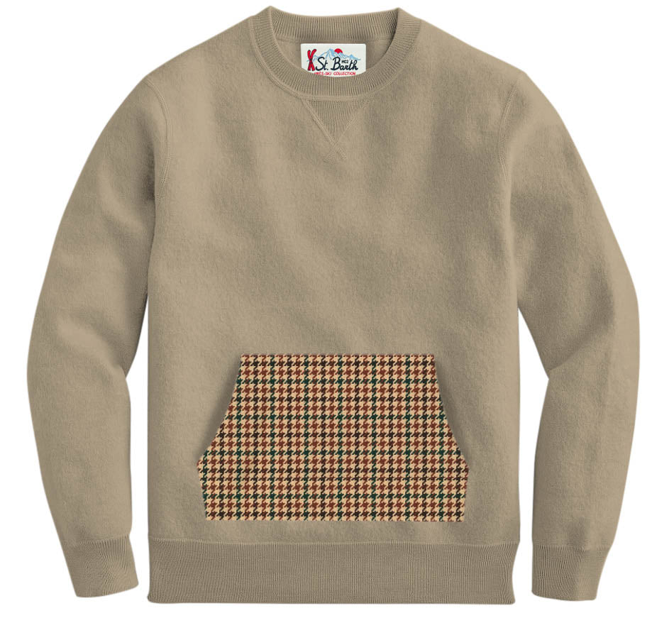 Maglia Gricollo con Tasca Frontale / Beige - Ideal Moda