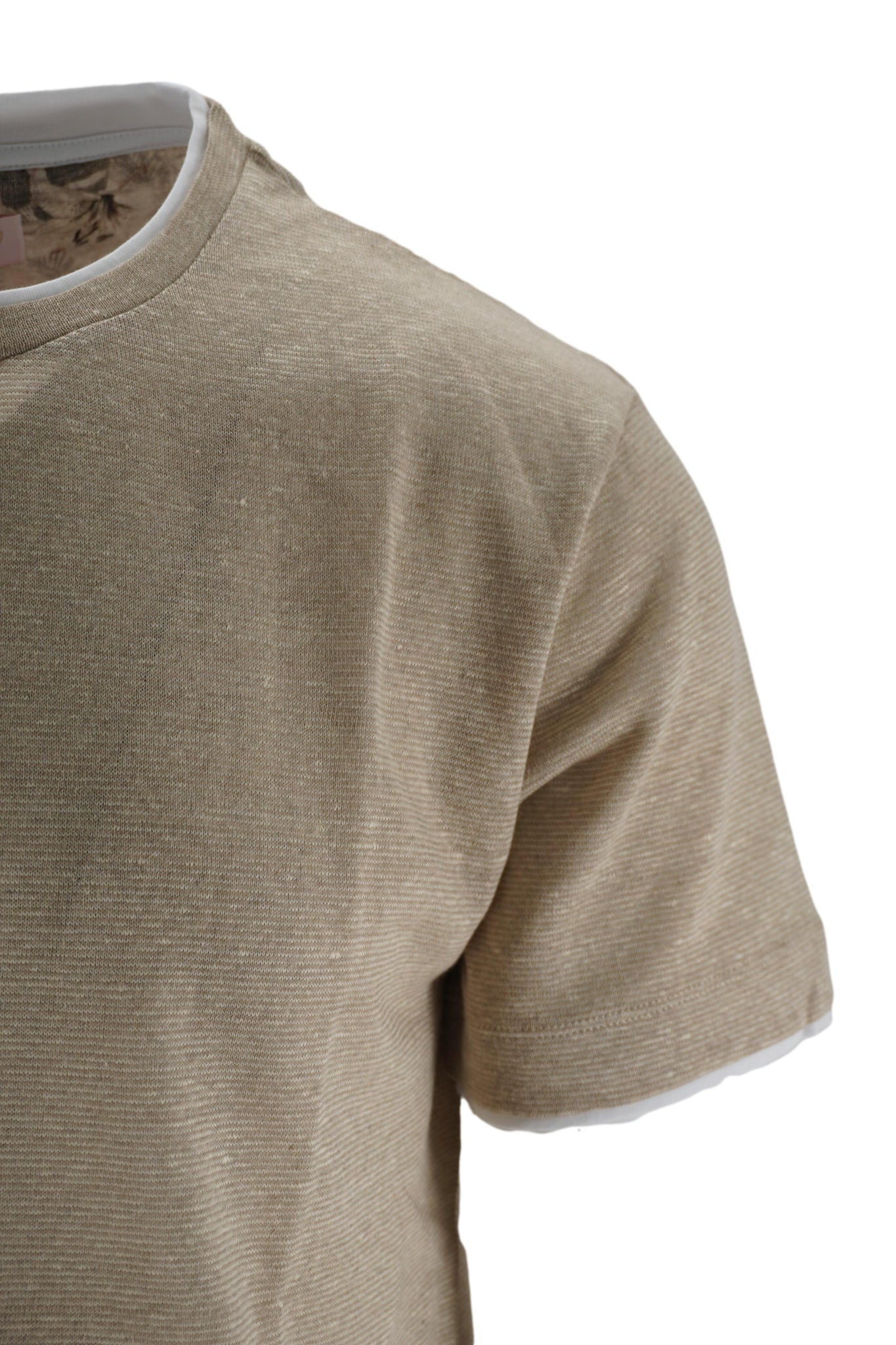T-Shirt Girocollo in Misto Lino / Beige - Ideal Moda