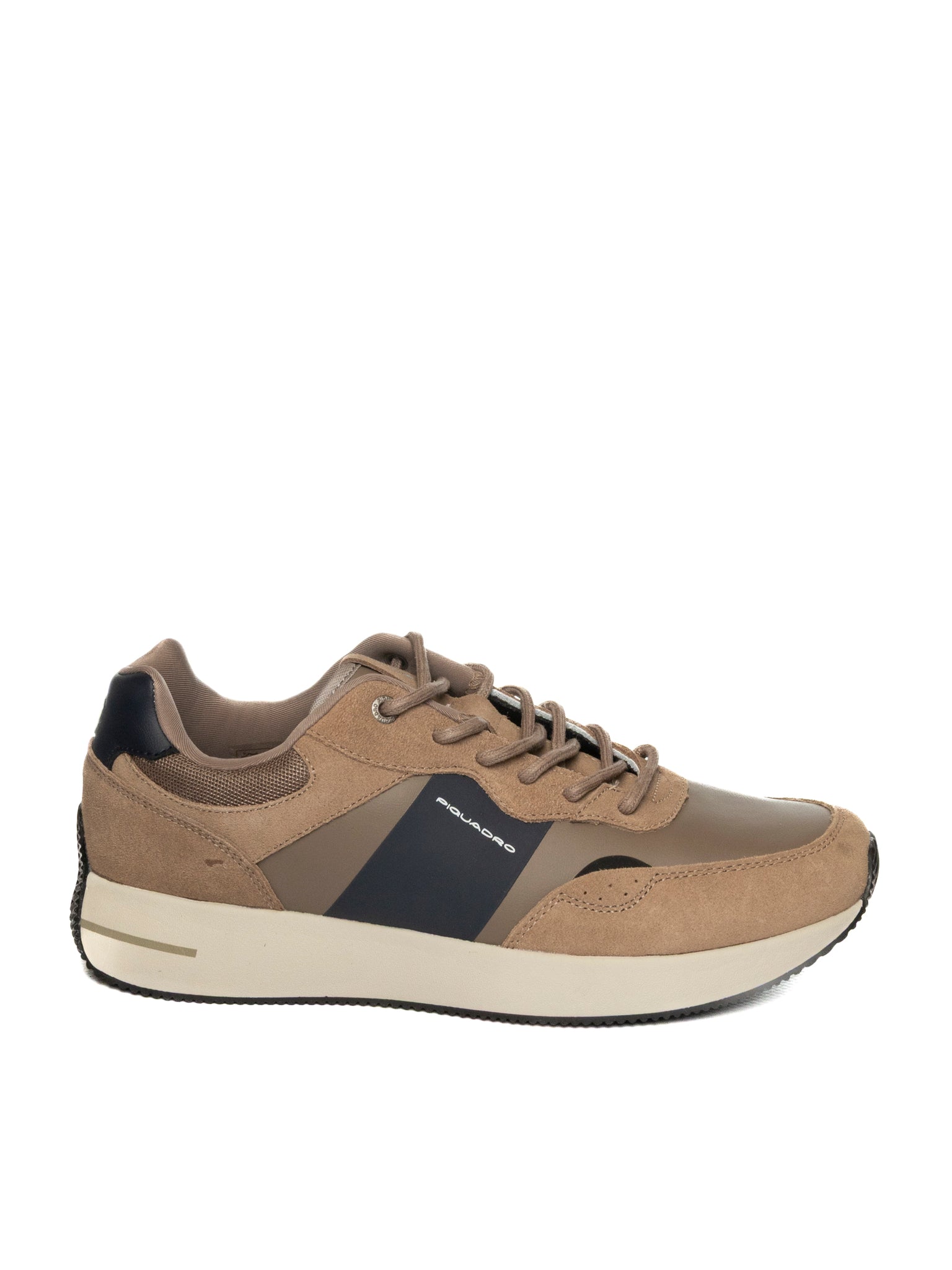 Sneaker in Pelle e Tessuto con Logo / Beige - Ideal Moda