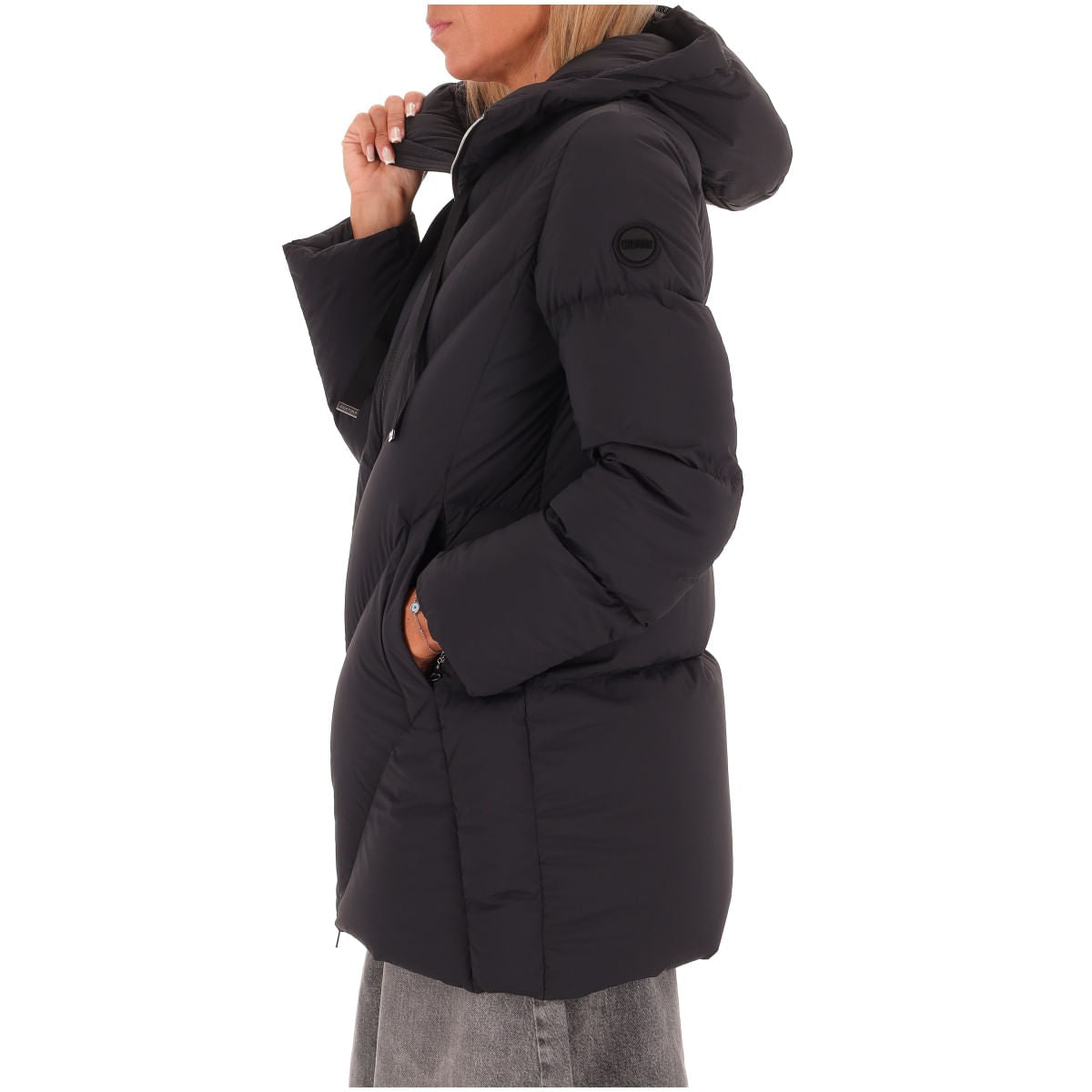 Piumino Lungo Stretch con Coulisse / Nero - Ideal Moda