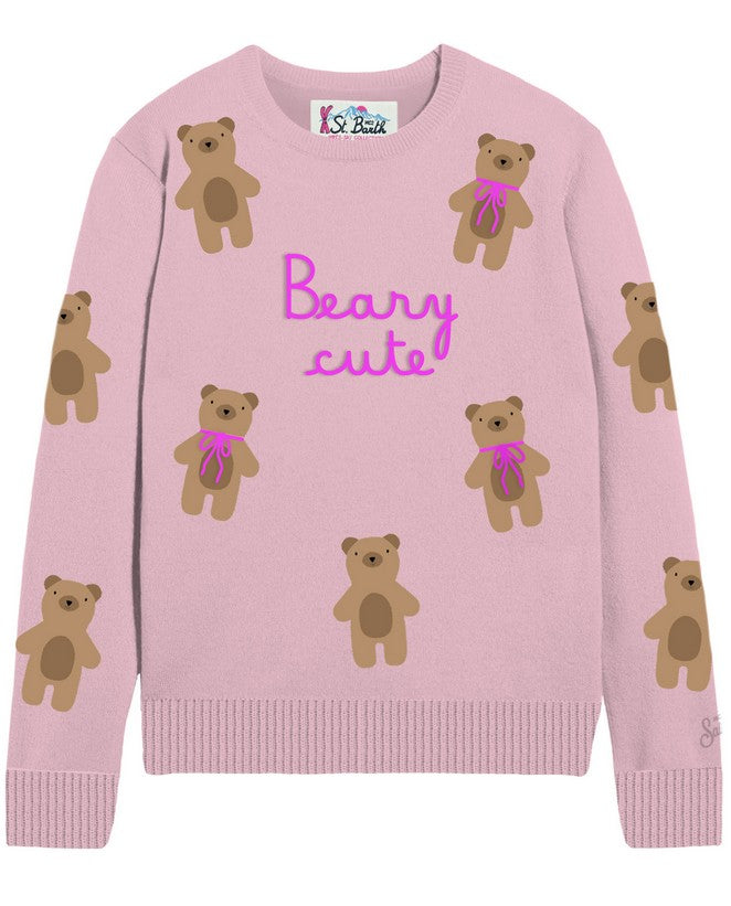 Maglione in Misto Cashmere con Logo Jacquard / Rosa - Ideal Moda