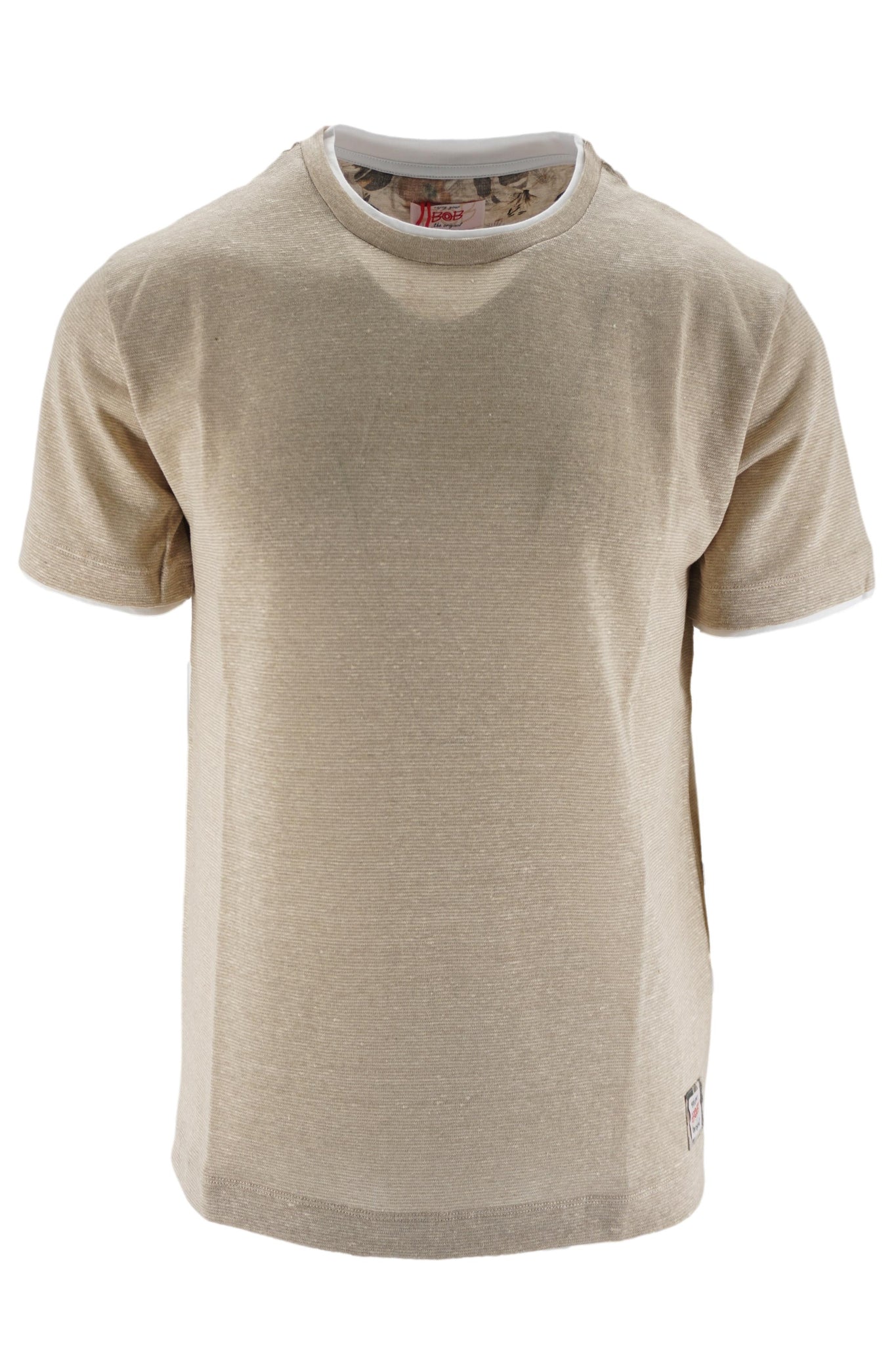 T-Shirt Girocollo in Misto Lino / Beige - Ideal Moda