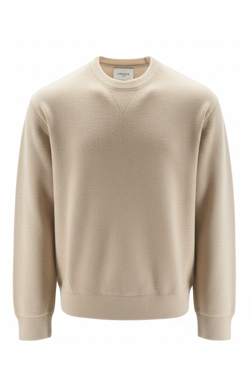 Felpa Girocollo a Coste / Beige - Ideal Moda