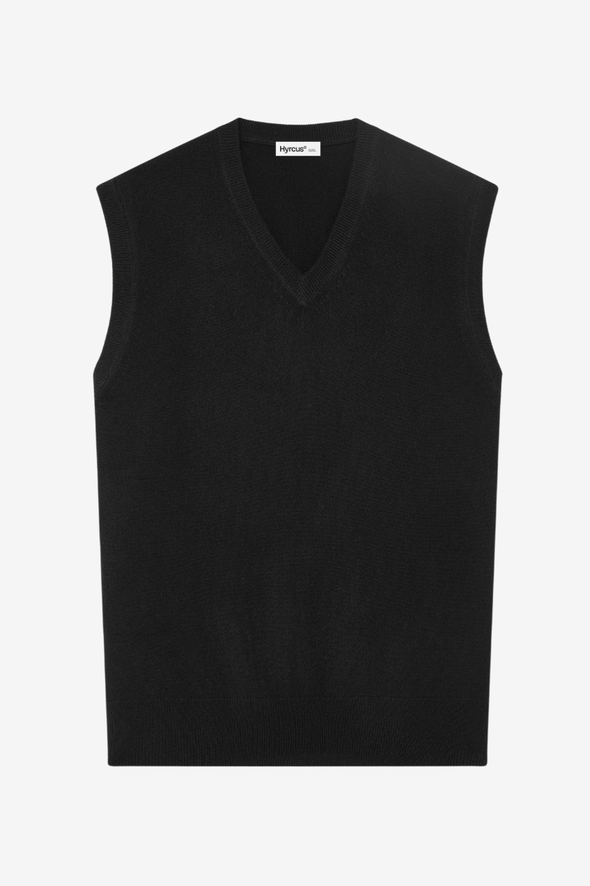 Maglia Senza Maniche con Scollo a V in Lana Merino Extrafine / Nero - Ideal Moda