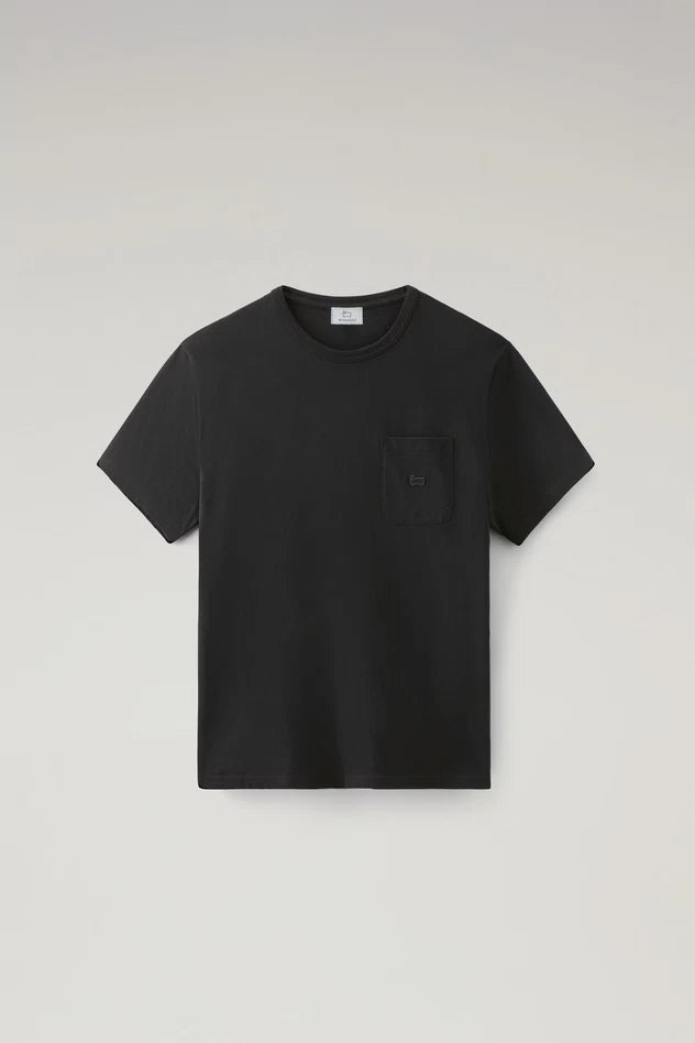 T-Shirt in Puro Cotone con Taschino / Nero - Ideal Moda