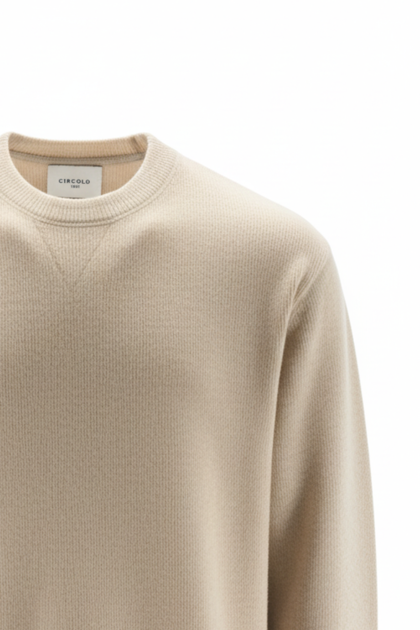 Felpa Girocollo a Coste / Beige - Ideal Moda