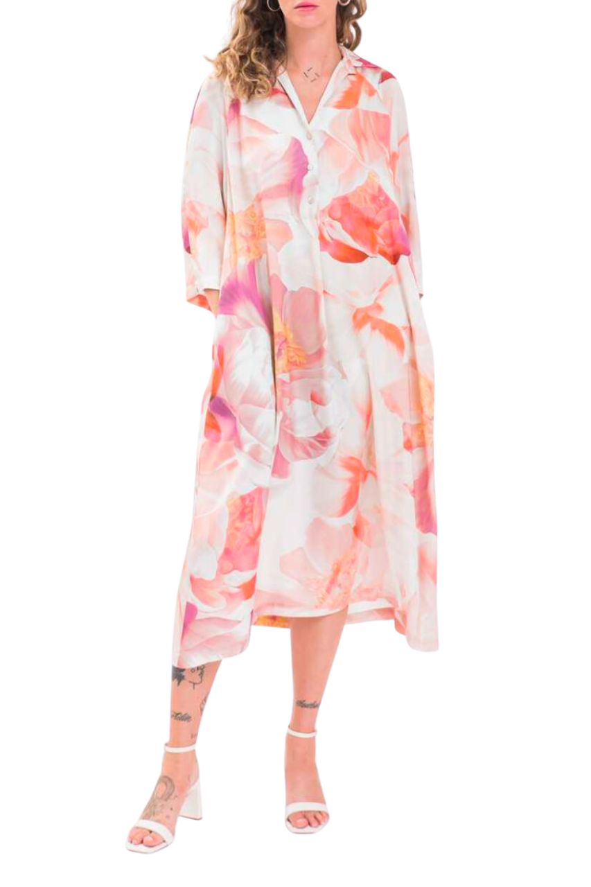 Abito Kimono in Viscosa con Fantasia / Rosa - Ideal Moda