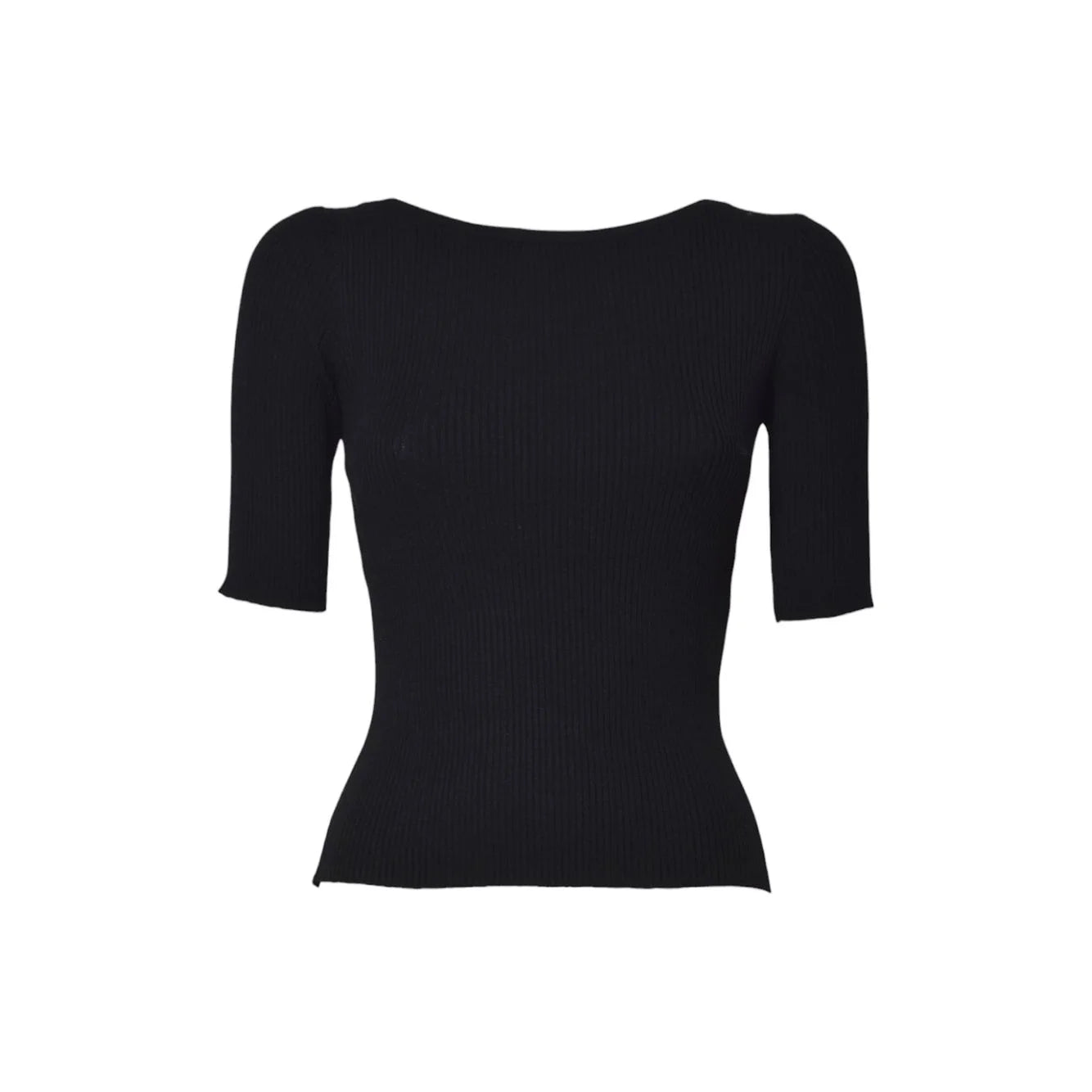 T-Shirt Aderente in Viscosa Stretch / Nero - Ideal Moda