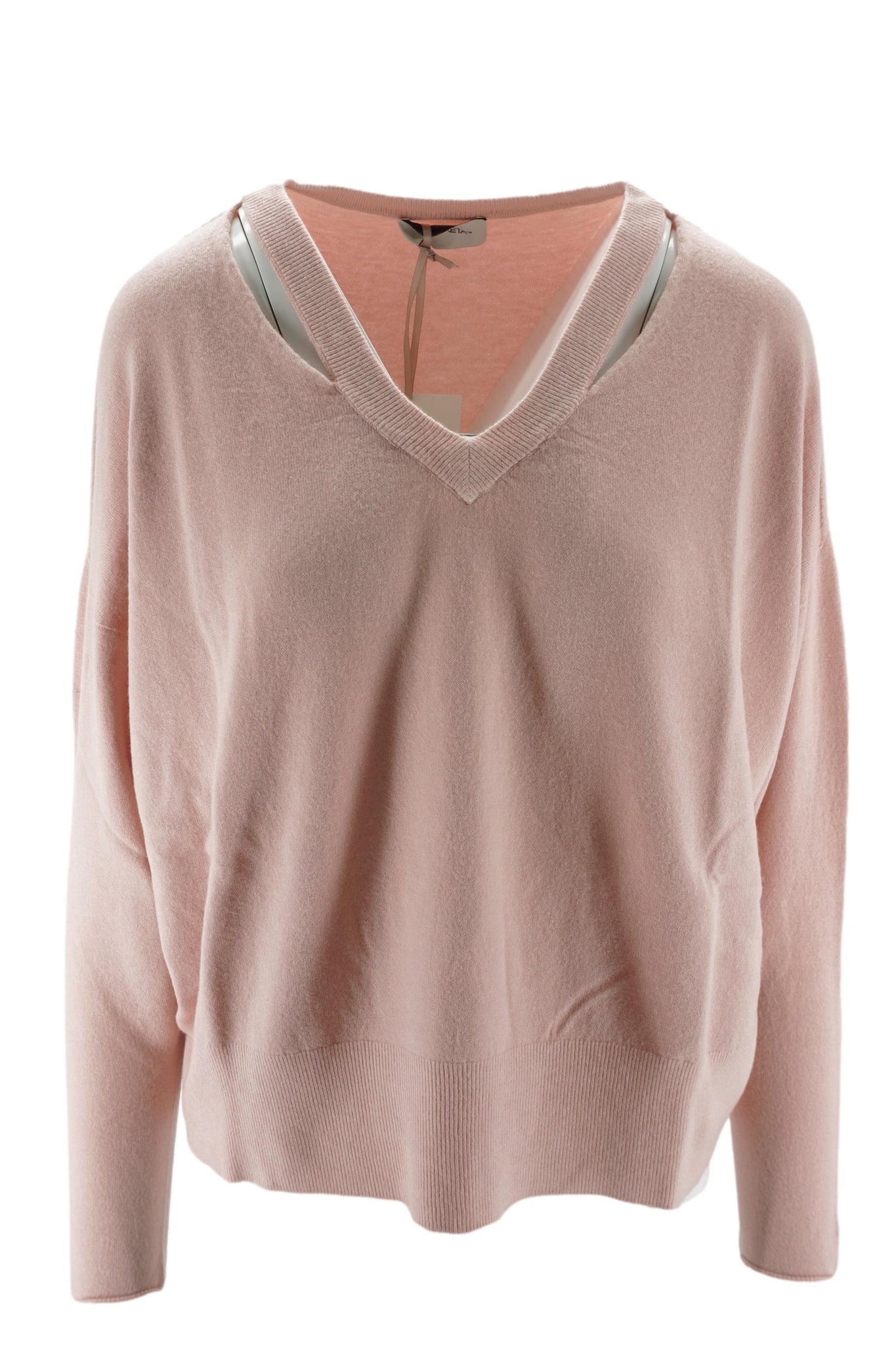 Maglia Boxy Fit con Scollo a V / Rosa - Ideal Moda