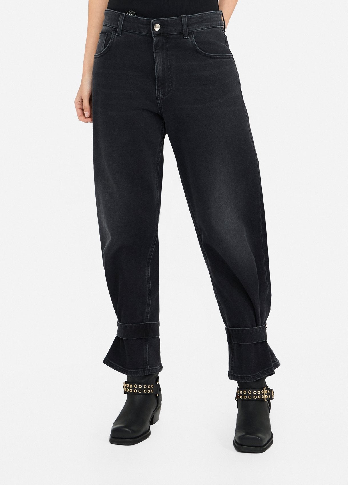 Jeans Carrot Fit a Vita Alta / Nero - Ideal Moda