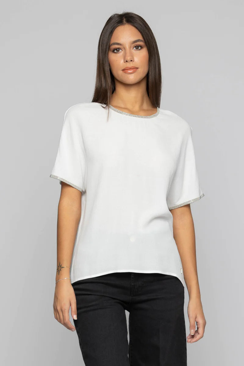 Blusa a Maniche Corte / Bianco - Ideal Moda
