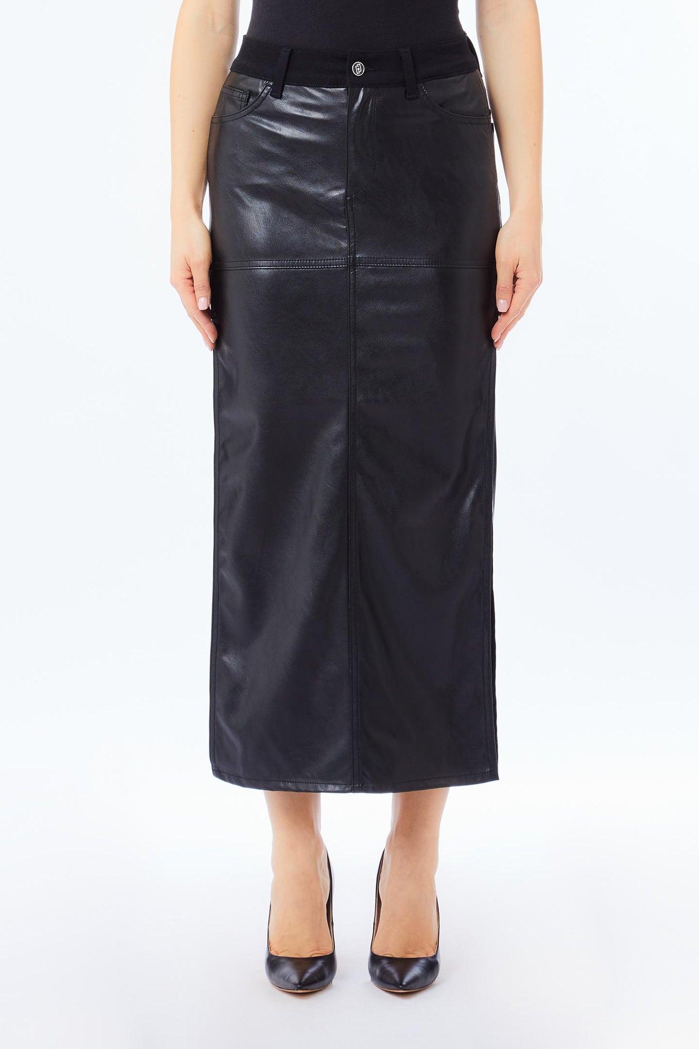 Gonna Lunga in Tessuto Spalmato / Nero - Ideal Moda