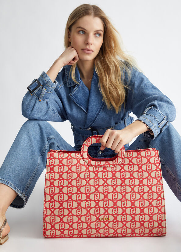 Shopping Bag Jacquard con Logo / Rosso - Ideal Moda