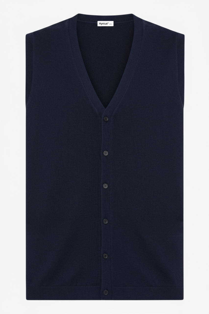 Maglia Gilet in Lana Merino Extrafine / Blu - Ideal Moda