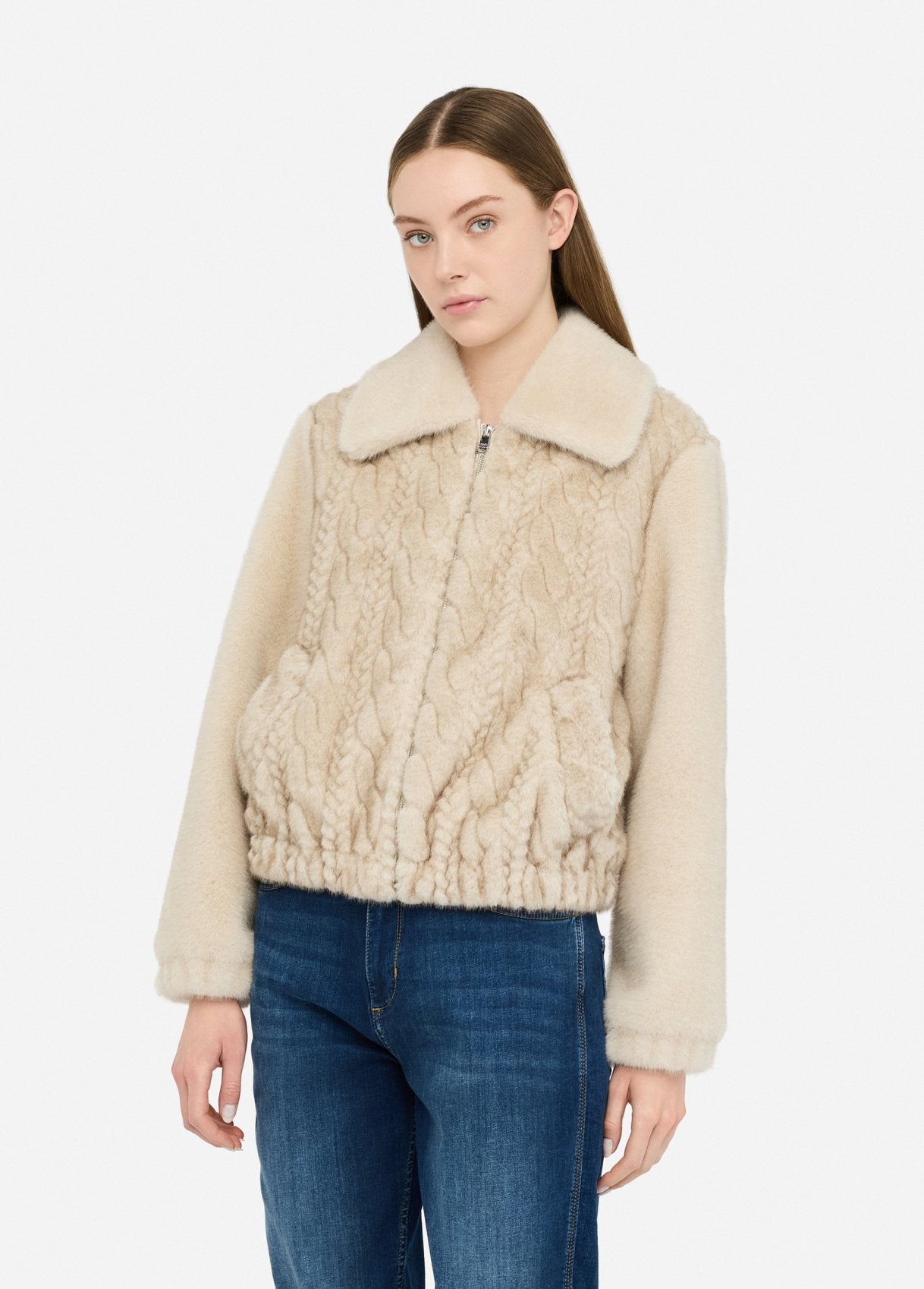 Bomber in Teddy con Trecce / Beige - Ideal Moda