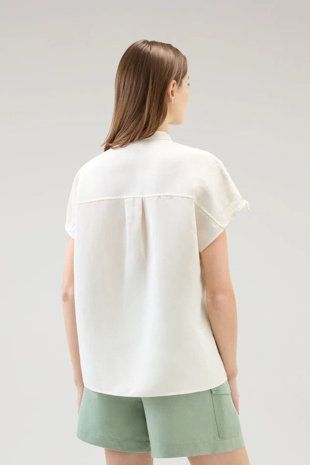Blusa in Misto Lino / Bianco - Ideal Moda