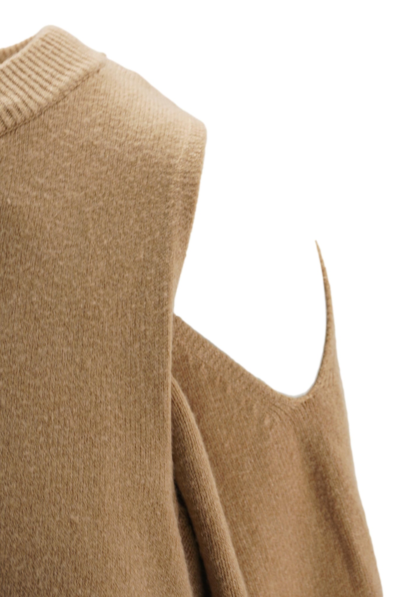 Maglia Girocollo con Spalle Scoperte / Beige - Ideal Moda
