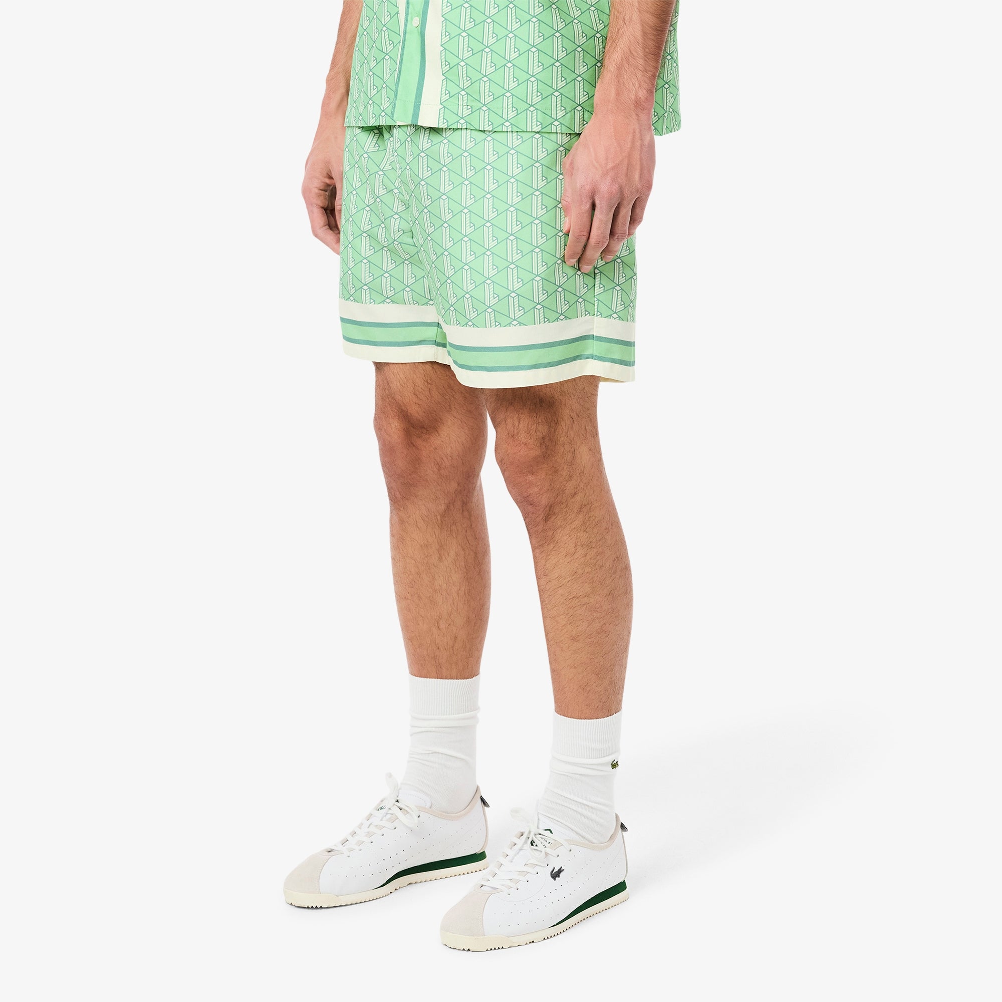 Shorts Leggero con Stampa Monogramma / Verde - Ideal Moda