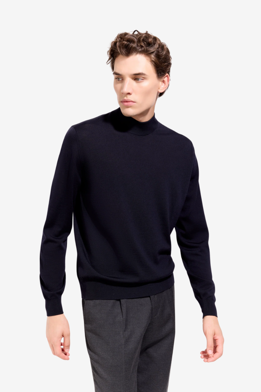 Maglia Lupetto in Lana Merino Extrafine / Blu - Ideal Moda