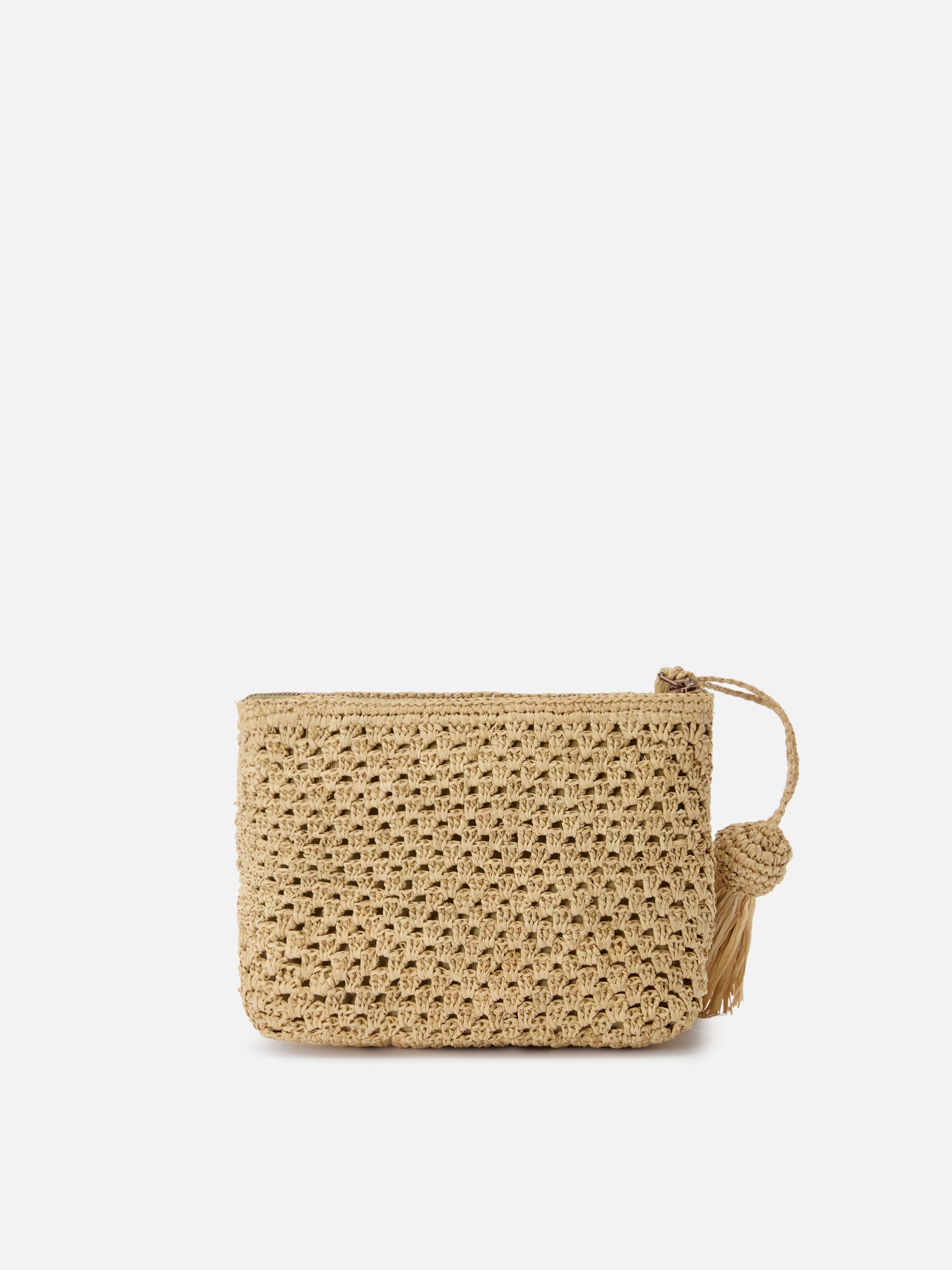 Braided Raffia Pouch with Logo / Beige