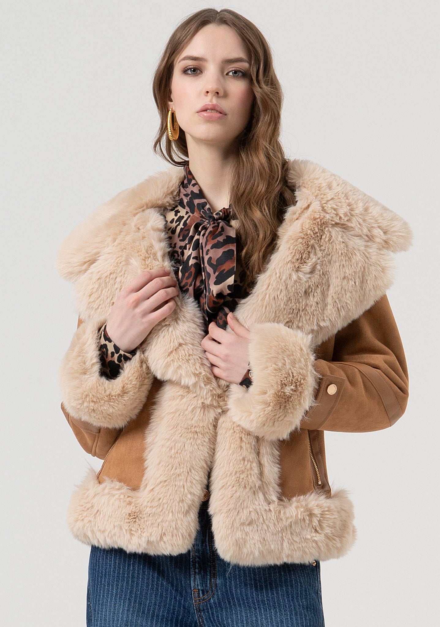 Giacca Biker con Zip Centrale / Marrone - Ideal Moda