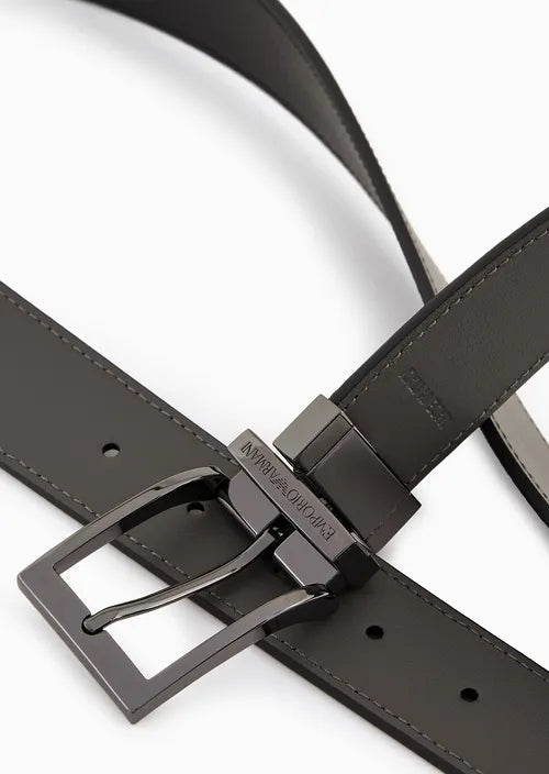 Cintura Reversibile in Pelle / Nero - Ideal Moda