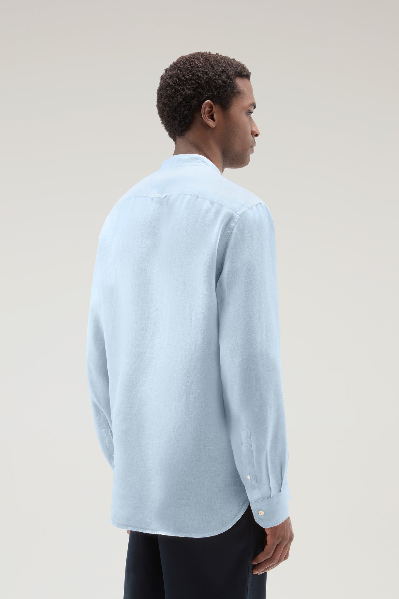 Camicia in Puro Lino con Colletto alla Coreana / Celeste - Ideal Moda