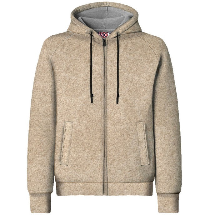 Felpa in Lana con Zip e Cappuccio / Beige - Ideal Moda