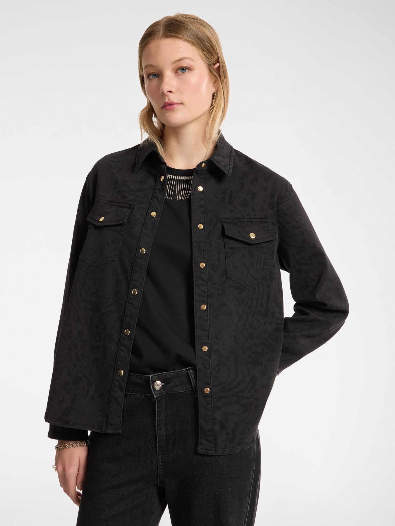 Camicia Animalier in Denim / Nero - Ideal Moda