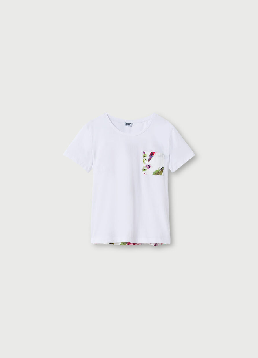 T-shirt con inserti stampati / Bianco - Ideal Moda