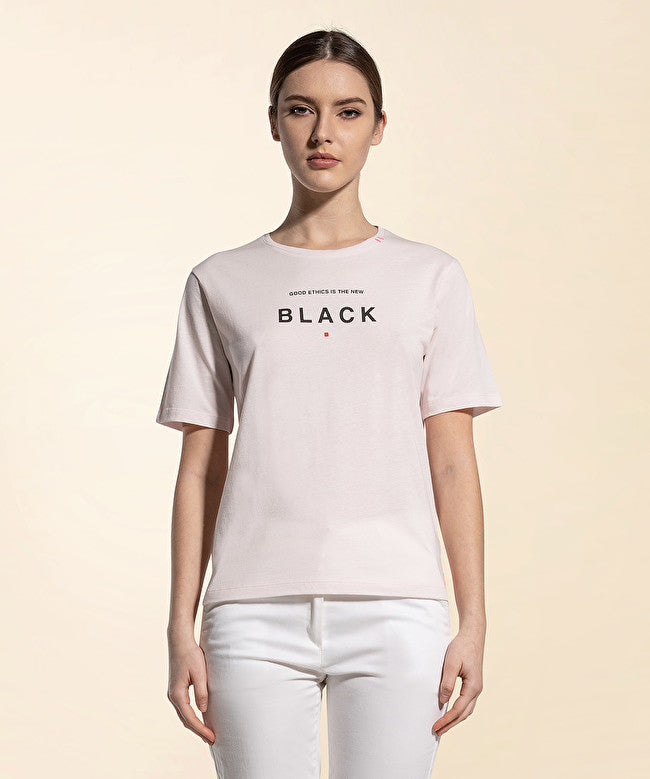 T-shirt con lettering sul davanti / Rosa - Ideal Moda