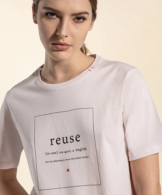 T-shirt con slogan eco sul davanti / Rosa - Ideal Moda