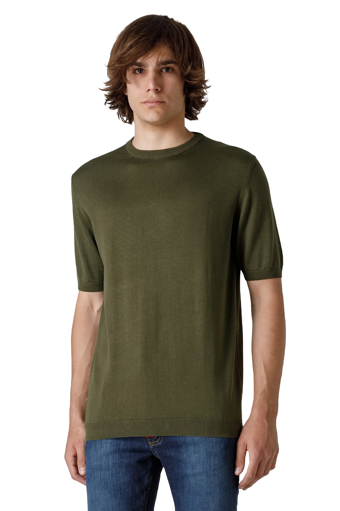 T-Shirt in Filo di Cotone Hyrcus / Verde - Ideal Moda