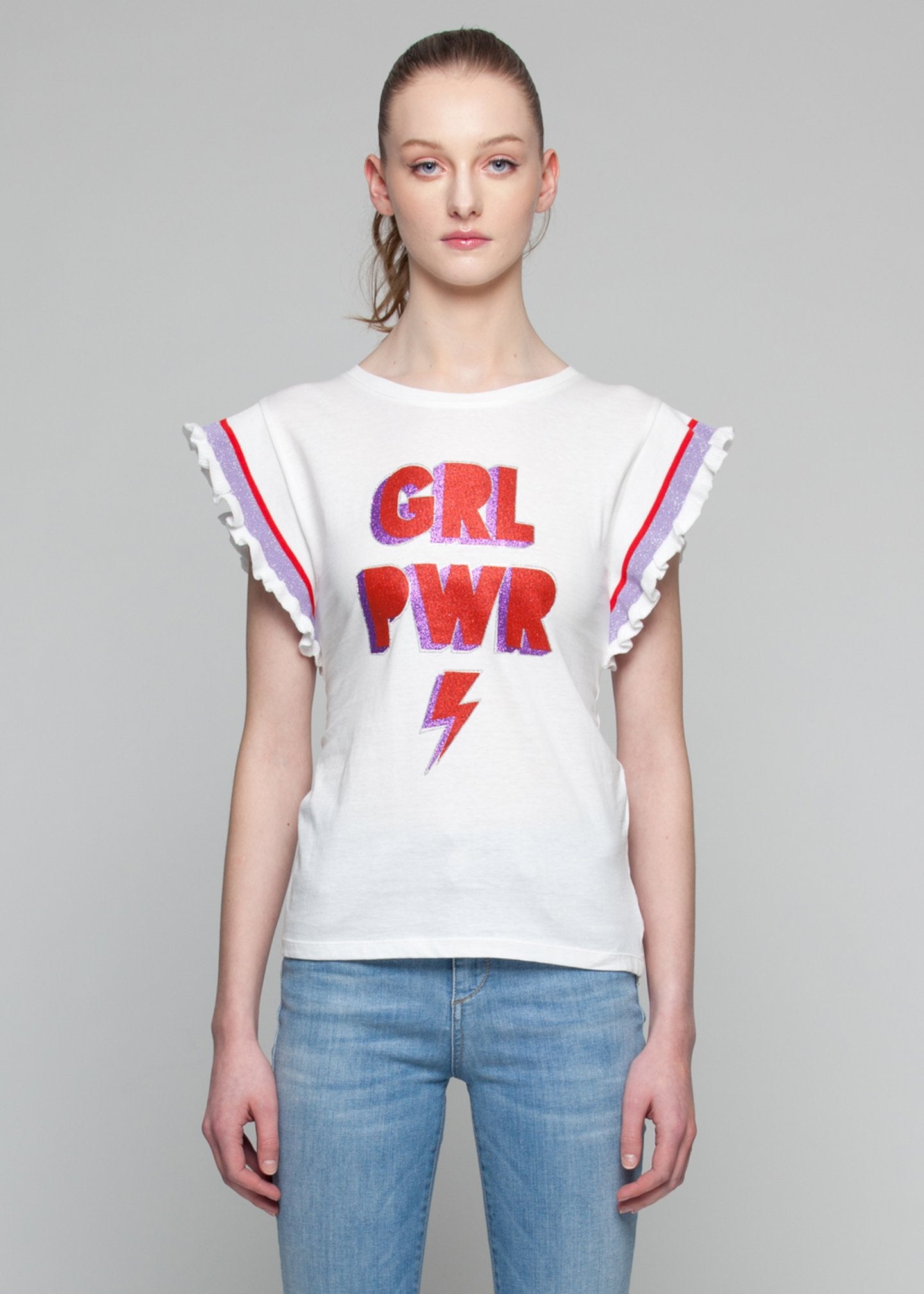 T-Shirt stampa glitter / Bianco - Ideal Moda