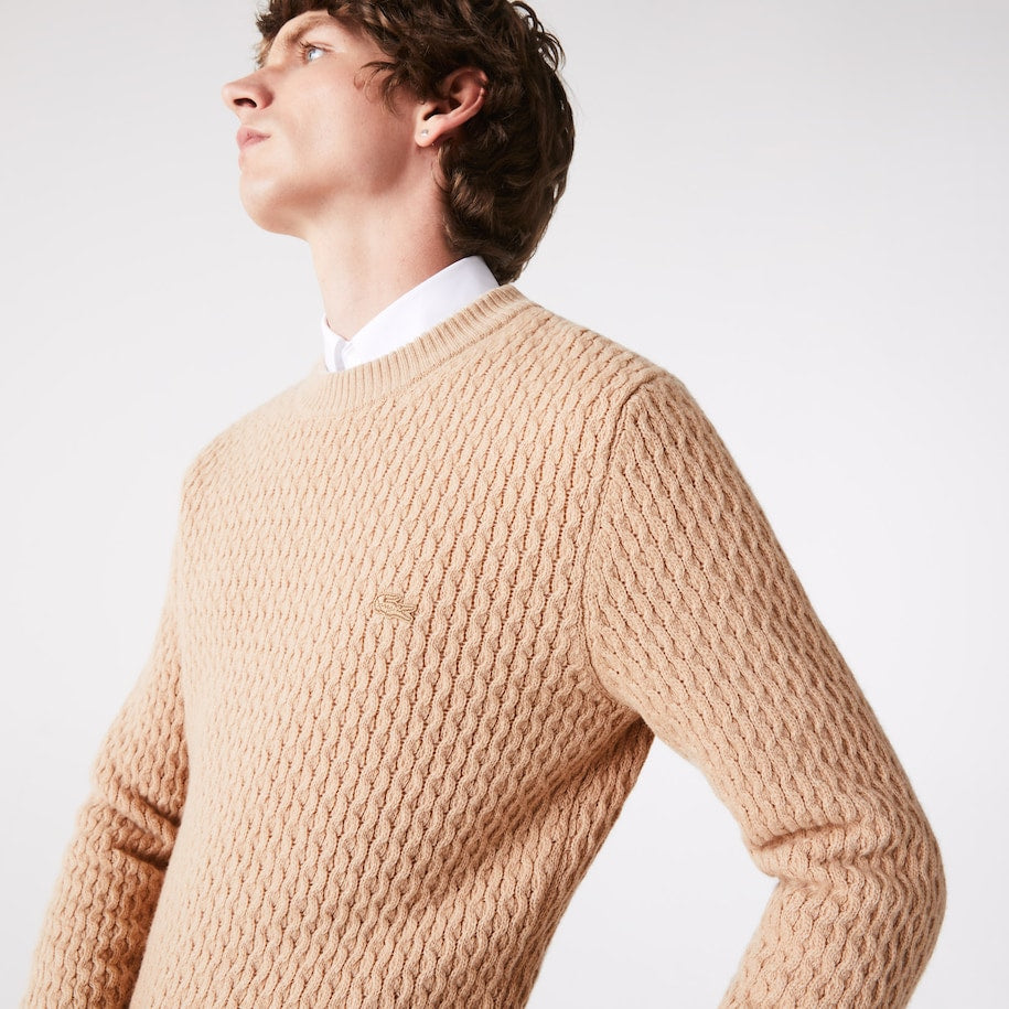 Maglia da Uomo in Lana a Trecce Lacoste / Beige - Ideal Moda