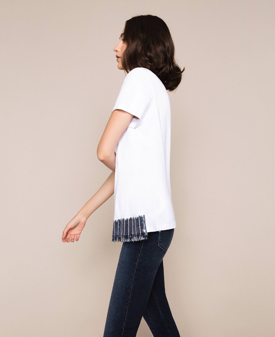 T-shirt con paillettes e strass / Bianco - Ideal Moda