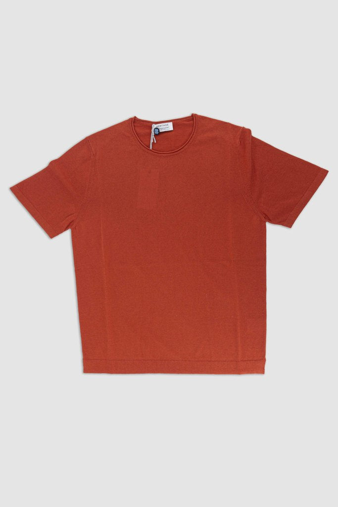 T-Shirt Girocollo in Filo di Cotone / Arancione - Ideal Moda