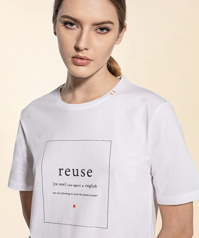 T-shirt con slogan eco sul davanti / Bianco - Ideal Moda