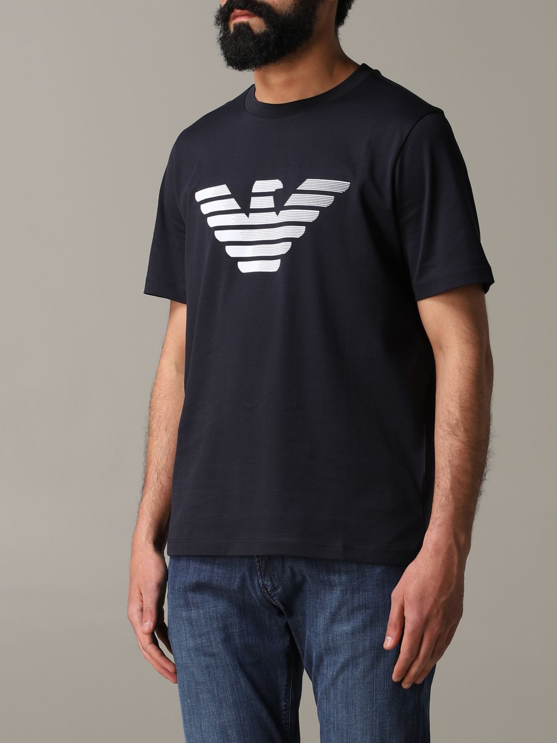 T-Shirt in jersey mercerizzato con stampa logo / Blu - Ideal Moda