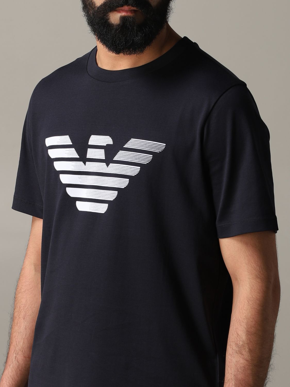 T-Shirt in jersey mercerizzato con stampa logo / Blu - Ideal Moda