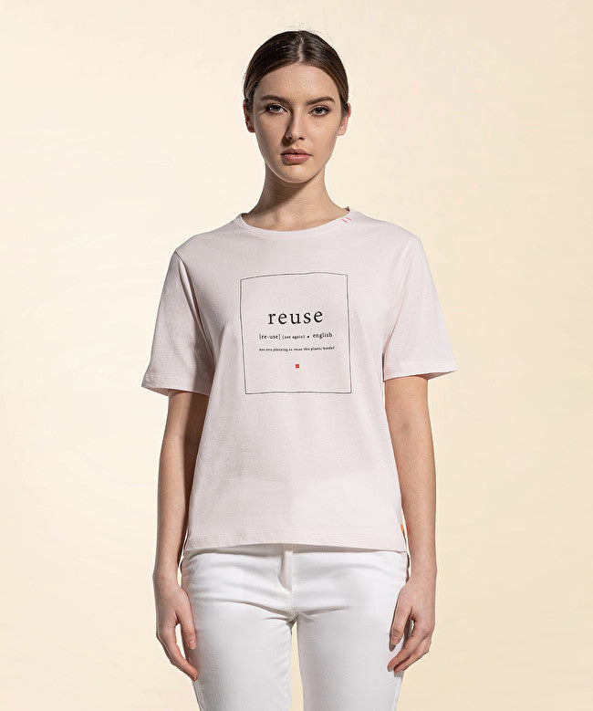 T-shirt con slogan eco sul davanti / Rosa - Ideal Moda