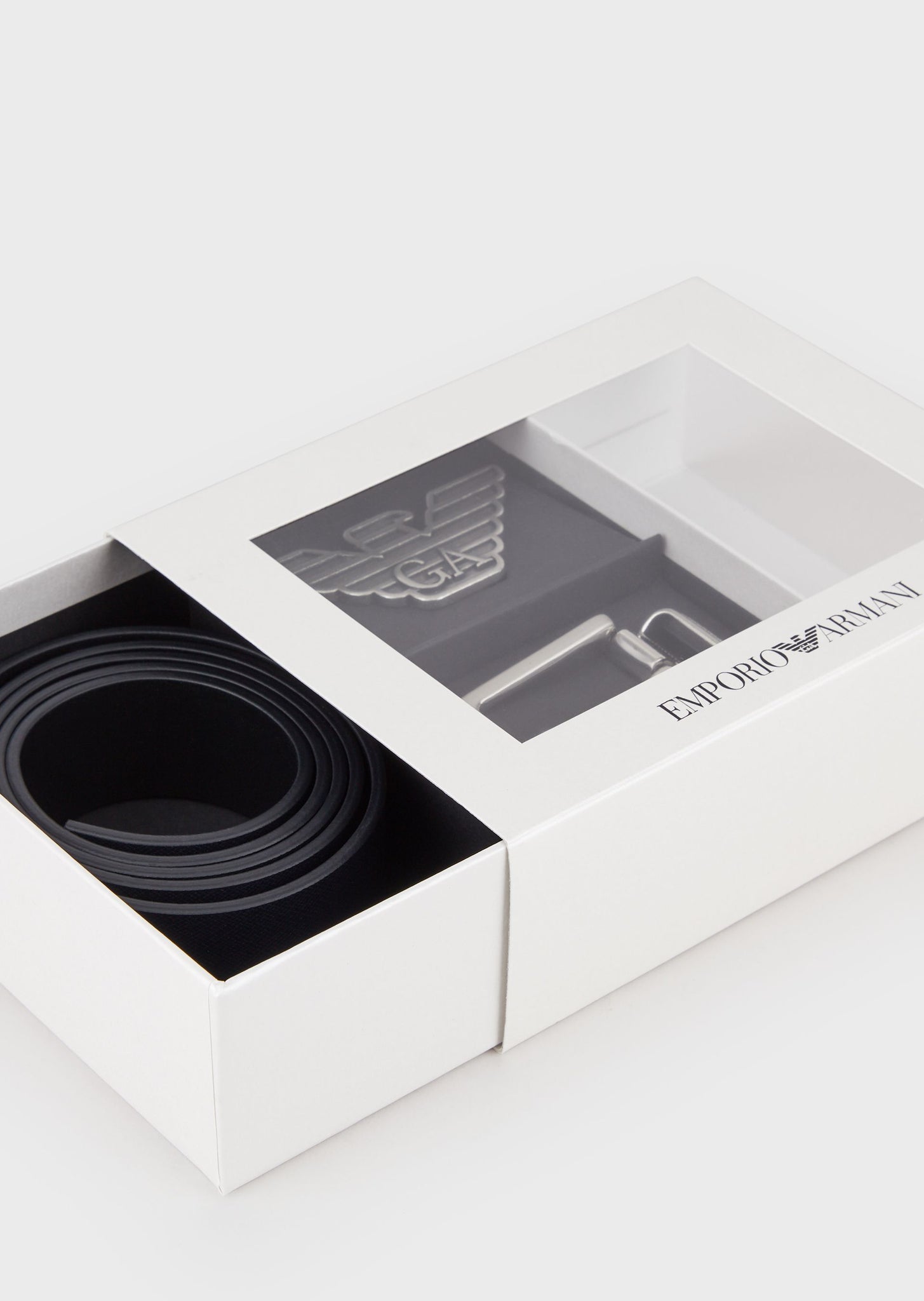 Gift box con cintura reversibile in pelle stampa saffiano e fibbia intercambiabile / Blu - Ideal Moda