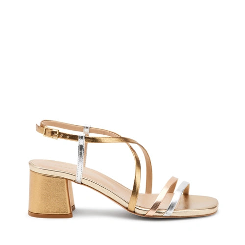 Sandalo con Fascette in Pelle Laminata Frau / Oro - Ideal Moda