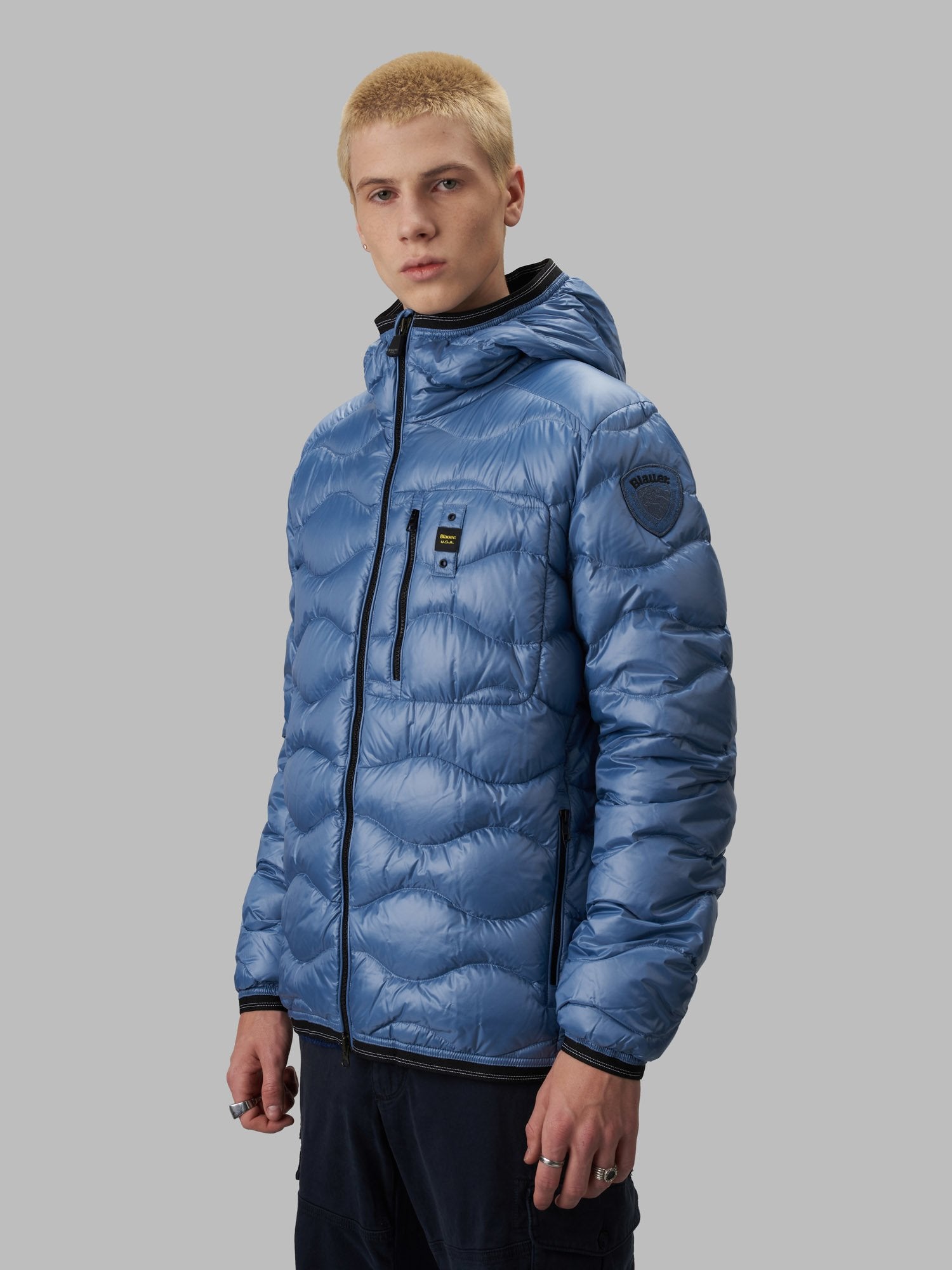 Down Jacket with Wave Pattern Blauer / Light Blue