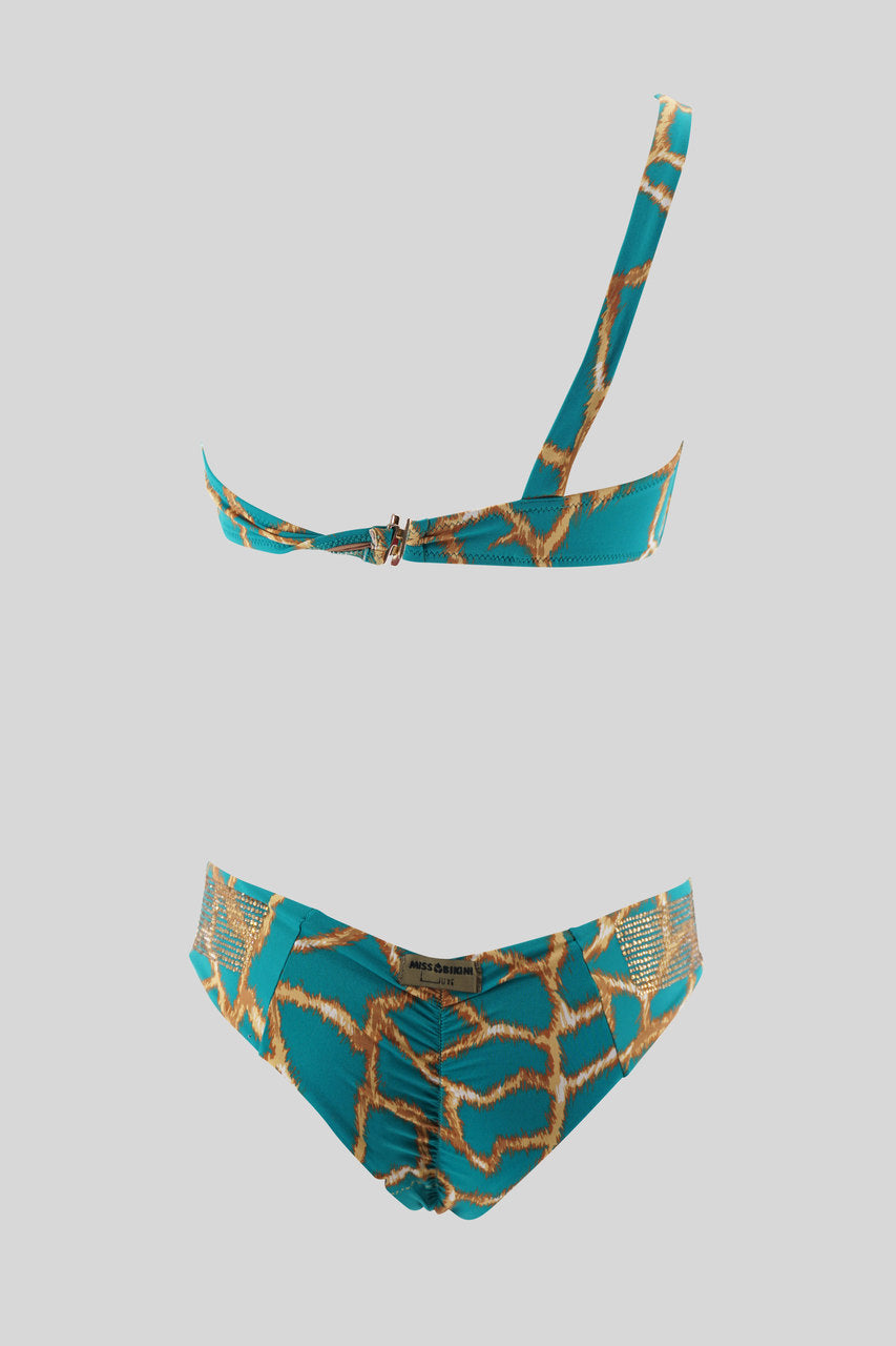 Bikini Maculato Monospalla con Strass / Multicolor - Ideal Moda