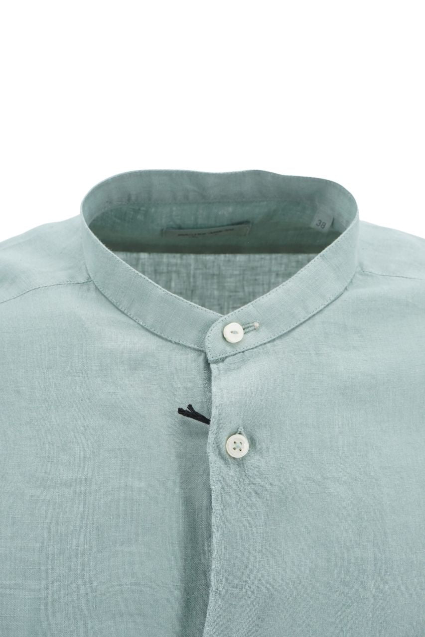 Camicia in Lino con Collo Coreano Mastricamiciai / Verde - Ideal Moda