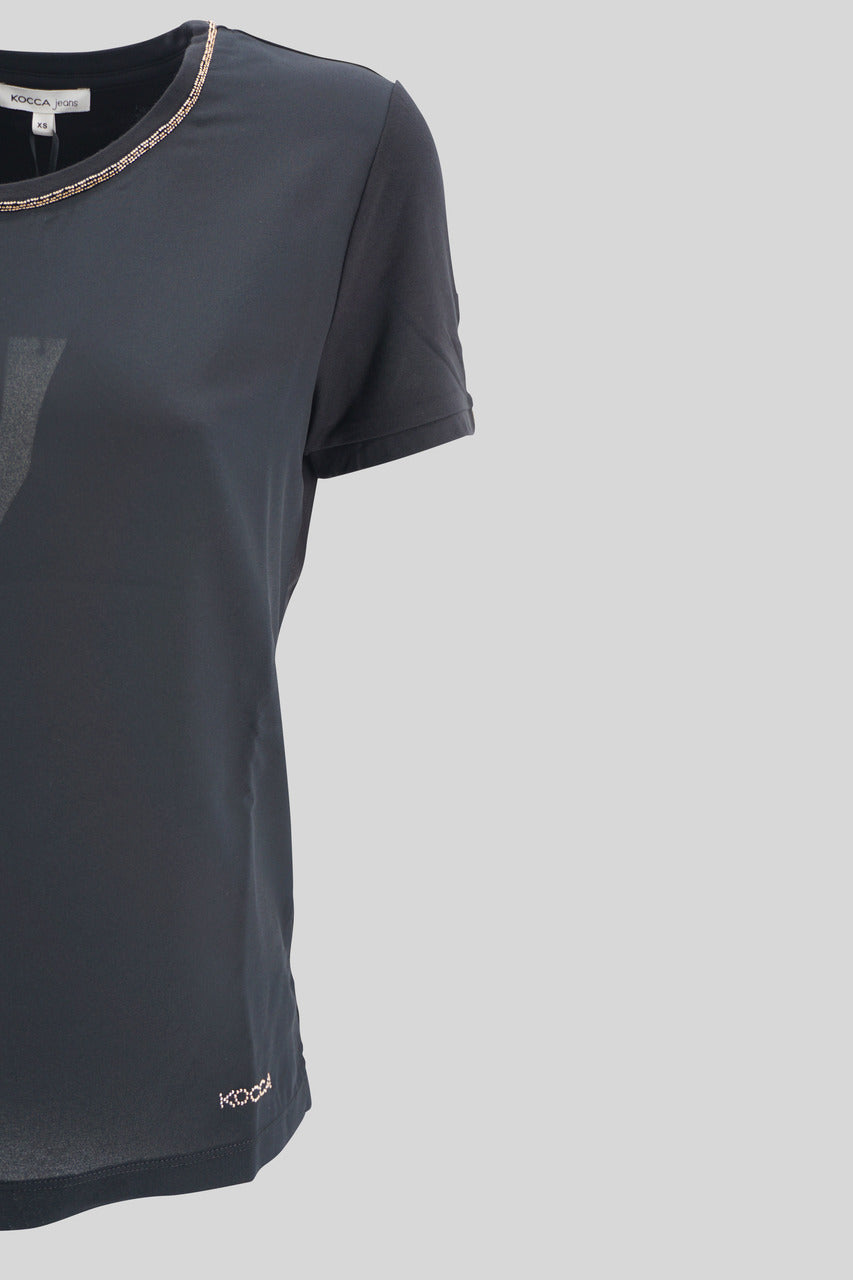 T-Shirt morbida in jersey e crepe / Nero - Ideal Moda