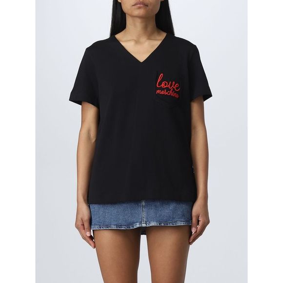 T-Shirt con Scollo a V Love Moschino / Nero - Ideal Moda