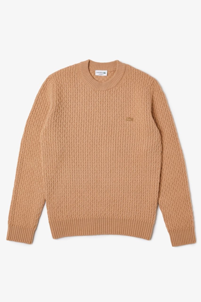 Maglia da Uomo in Lana a Trecce Lacoste / Beige - Ideal Moda